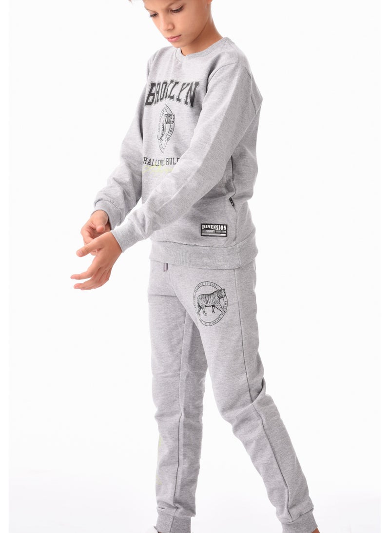 Urbasy Kids 100% Cotton Full Sleeves Sweatshirt with Joggers Set - GREY - Image 3