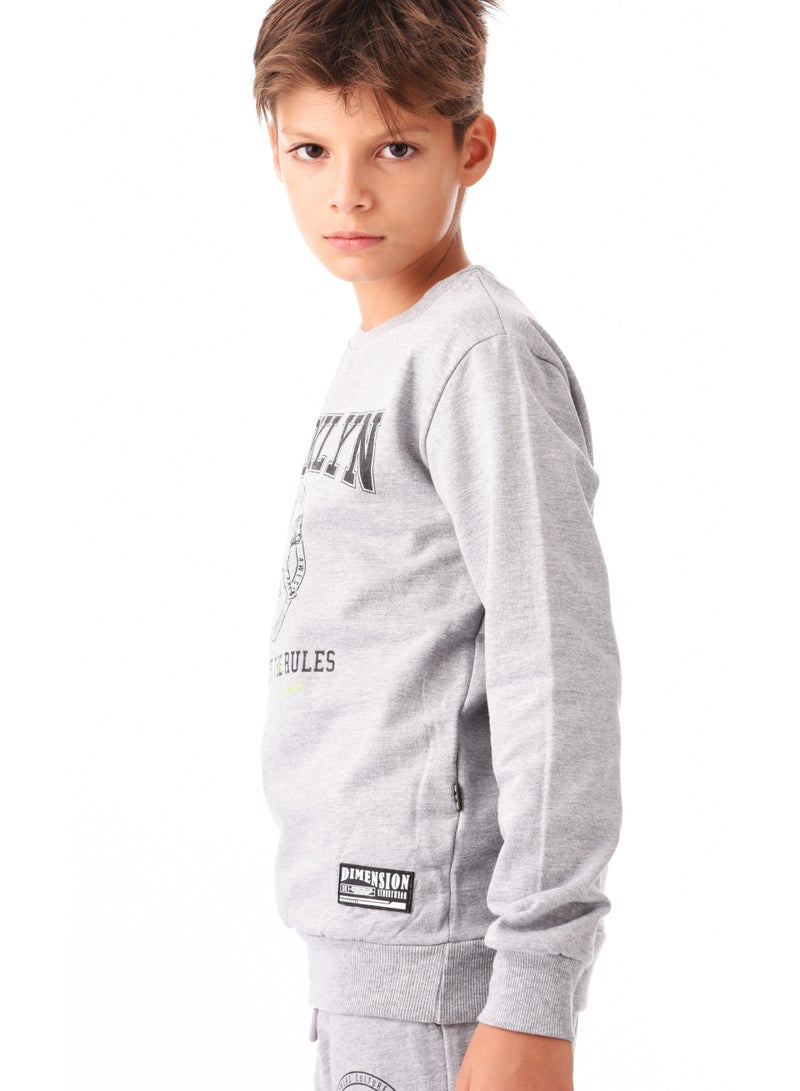 Urbasy Kids 100% Cotton Full Sleeves Sweatshirt with Joggers Set - GREY - Image 4