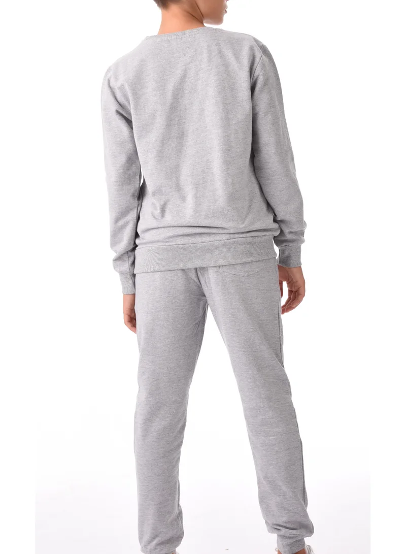 URBASY Urbasy Kids 100% Cotton Full Sleeves Sweatshirt with Joggers Set - GREY