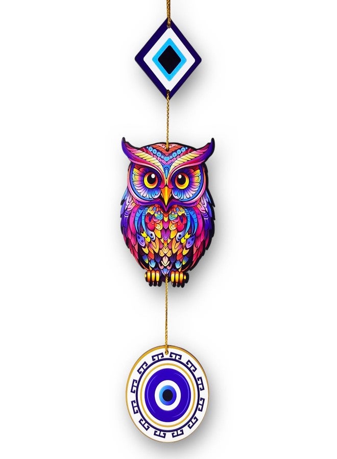 Ascension Owl Evil Eye Hanging for House Positive Vibes Wooden Evil Eye Wall Art Hanging For Wall Decor In Bedroom, Office, Kitchen Modern Artworks Wall Decor Items Door Entrance Decorative Hangings (Owl Evil Eye Hanging) - Image 1