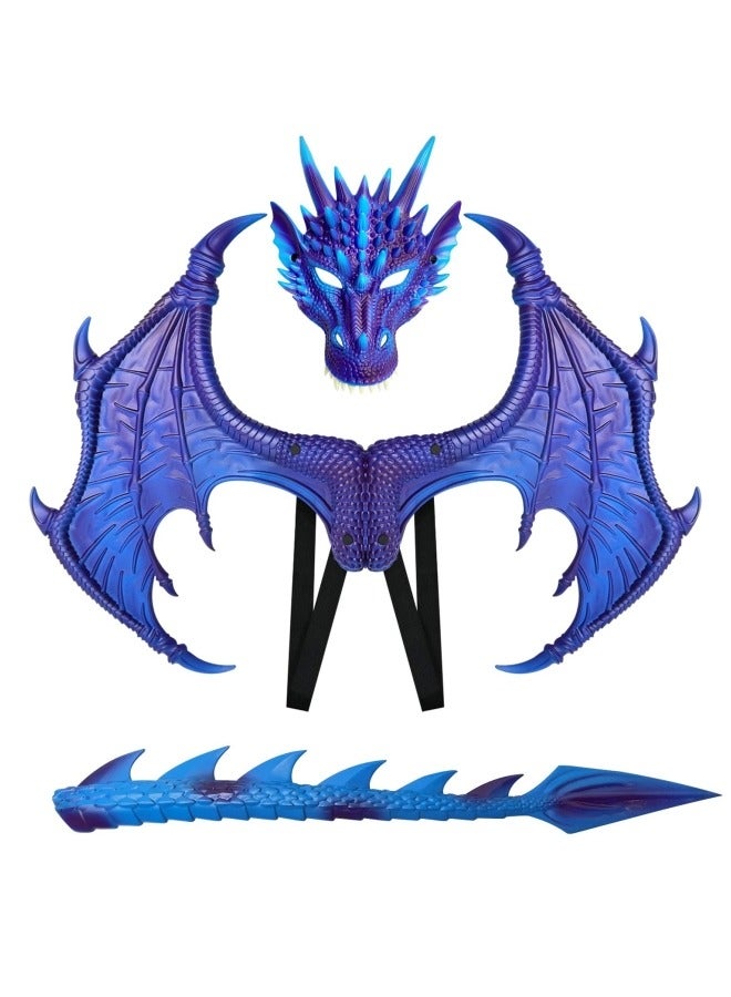 CCOVERY Dragon Costume Wing Dinosaur Tail Mask Dragon Cosplay Dinosaur Costume Set for Kids Children, Blue - Image 1