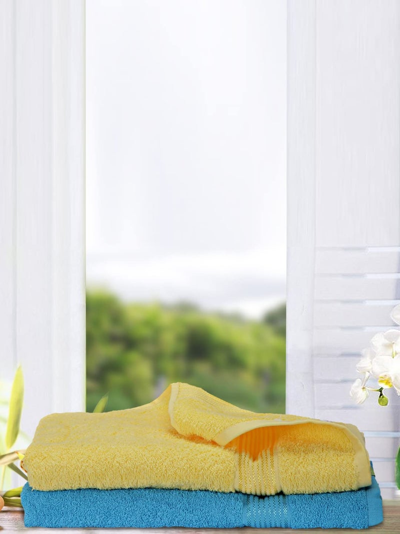 KOPA by Bianca 400 GSM 100% Cotton Soft Terry Towel l 2pc Bath Towel l Bath Towel l Towel for Bath l D`Ross l Yellow-Turq - Image 1