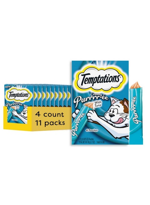 Temptations Creamy Puree with Tuna Lickable, Squeezable Cat Treats, 0.42 Oz Pouches, 4 Count (Pack of 11) - Total 44 Count