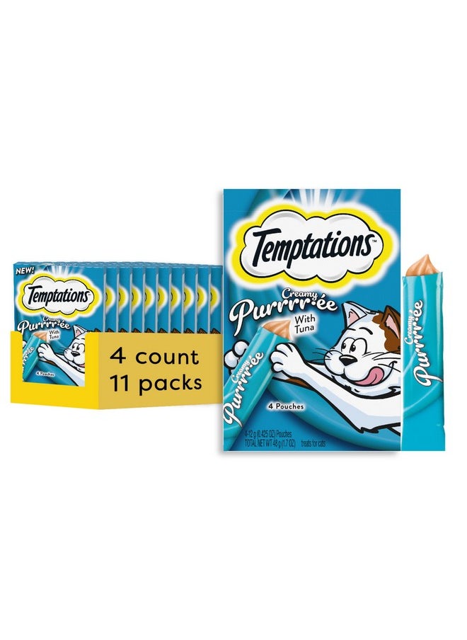 Temptations - Temptations Creamy Puree with Tuna Lickable, Squeezable Cat Treats, 0.42 Oz Pouches, 4 Count (Pack of 11) - Total 44 Count - Image 1