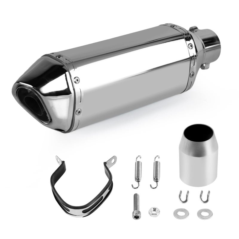 PACEWALKER Motorcycle Slip On Muffler, 1.5-2" Universal Motorcycle Exhaust with Removable DB Killer for Street/Sport Motorcycles and Scooters, Dirt Bike ATV Street Bike 38-51mm Inlet(Plating) - Image 1