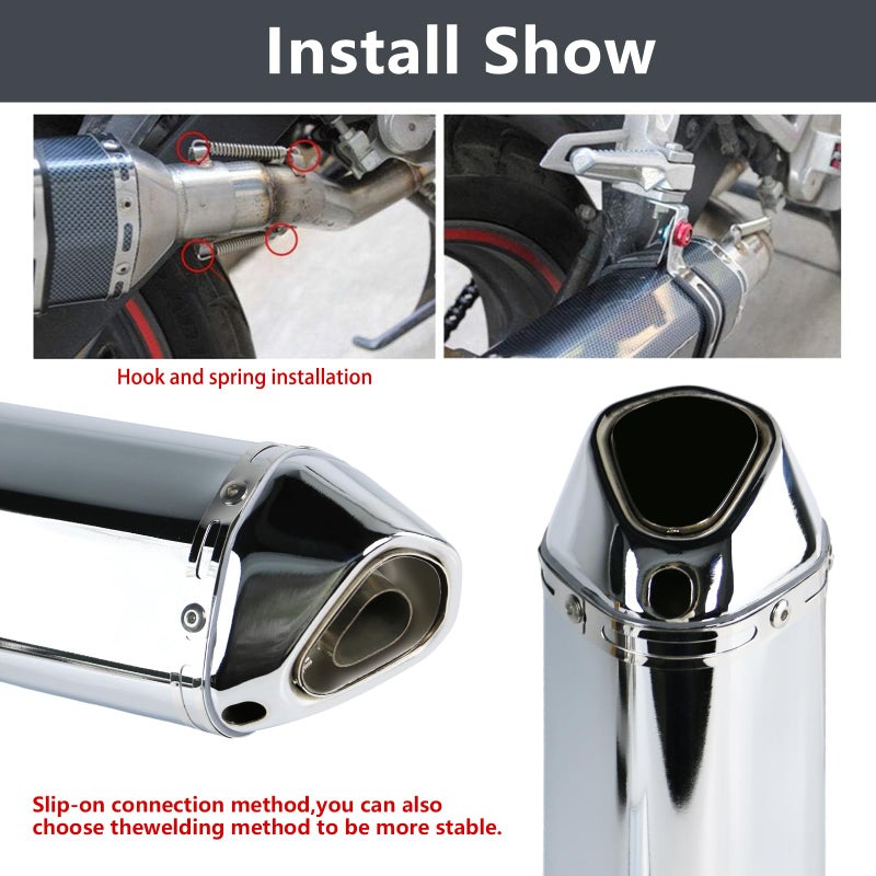 PACEWALKER Motorcycle Slip On Muffler, 1.5-2" Universal Motorcycle Exhaust with Removable DB Killer for Street/Sport Motorcycles and Scooters, Dirt Bike ATV Street Bike 38-51mm Inlet(Plating) - Image 5