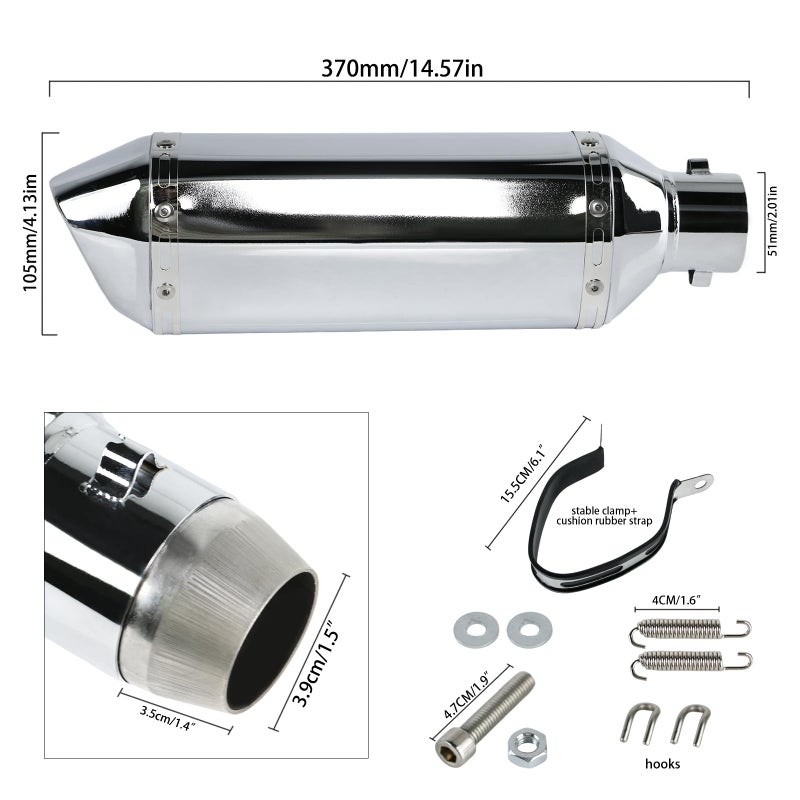 PACEWALKER Motorcycle Slip On Muffler, 1.5-2" Universal Motorcycle Exhaust with Removable DB Killer for Street/Sport Motorcycles and Scooters, Dirt Bike ATV Street Bike 38-51mm Inlet(Plating) - Image 2