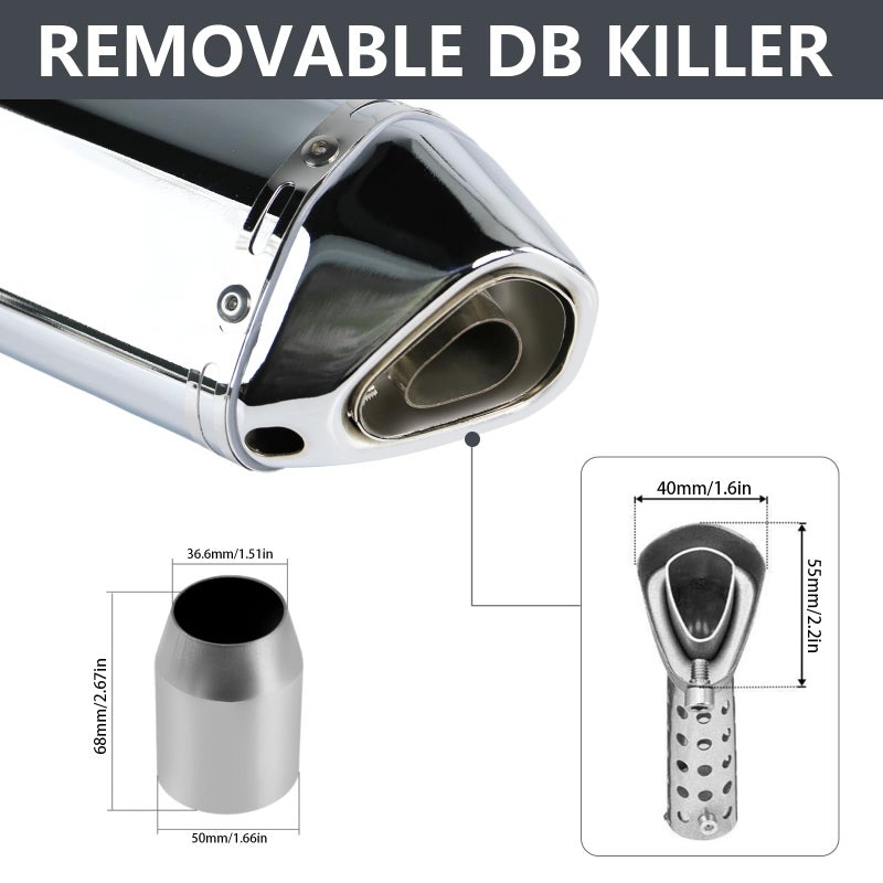 PACEWALKER Motorcycle Slip On Muffler, 1.5-2" Universal Motorcycle Exhaust with Removable DB Killer for Street/Sport Motorcycles and Scooters, Dirt Bike ATV Street Bike 38-51mm Inlet(Plating) - Image 3