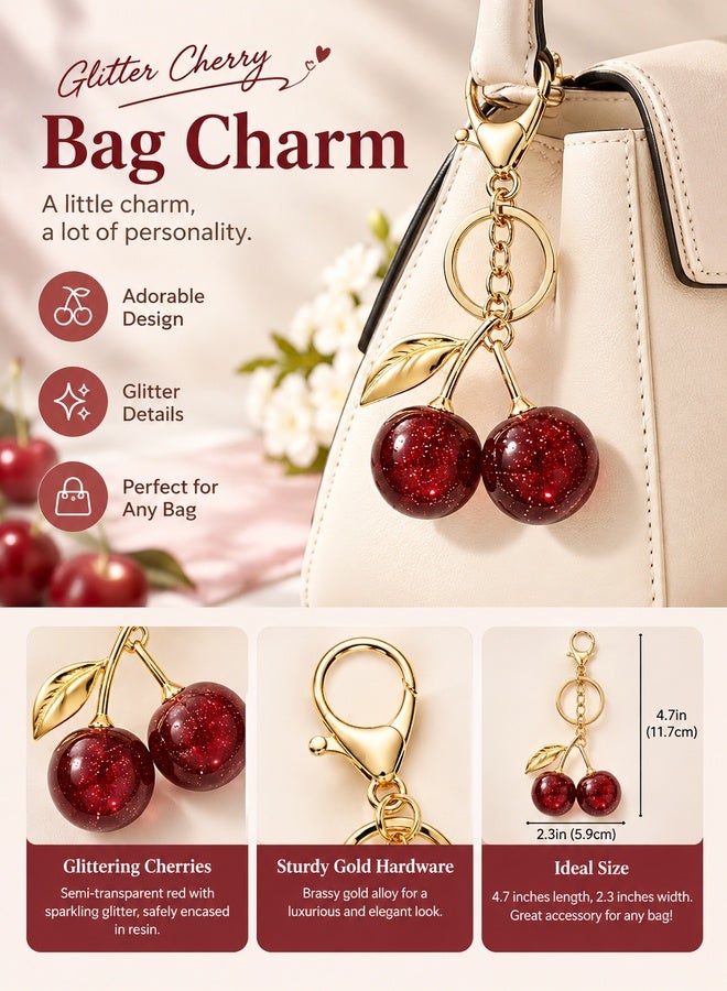 Alephio charms محفظة الكرز اللامعة، أكسسوار مفاتيح الكرز للحقائب والحقائب اليدوية - Image 4