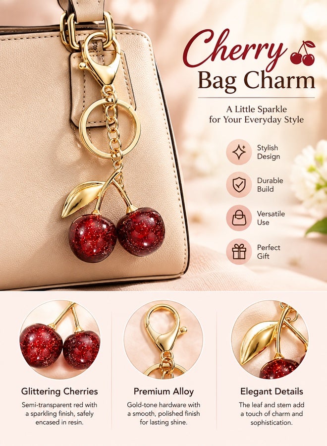 Alephio charms محفظة الكرز اللامعة، أكسسوار مفاتيح الكرز للحقائب والحقائب اليدوية - Image 5