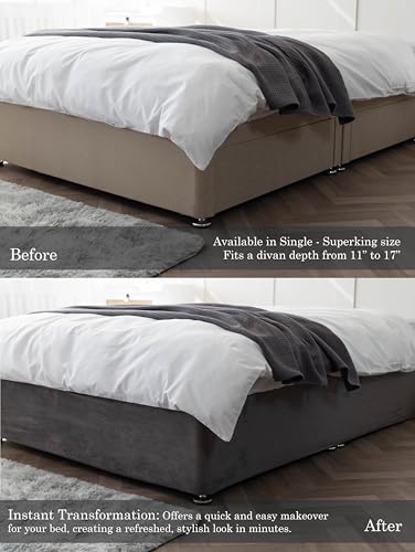 Belledorm Box Spring Cover - Transform Your Bed with This Fully Elasticated Faux Suede & Stretch Wrap-Around 4 Sides Bed Skirt (Charcoal, Queen/Queen XL) - Image 4