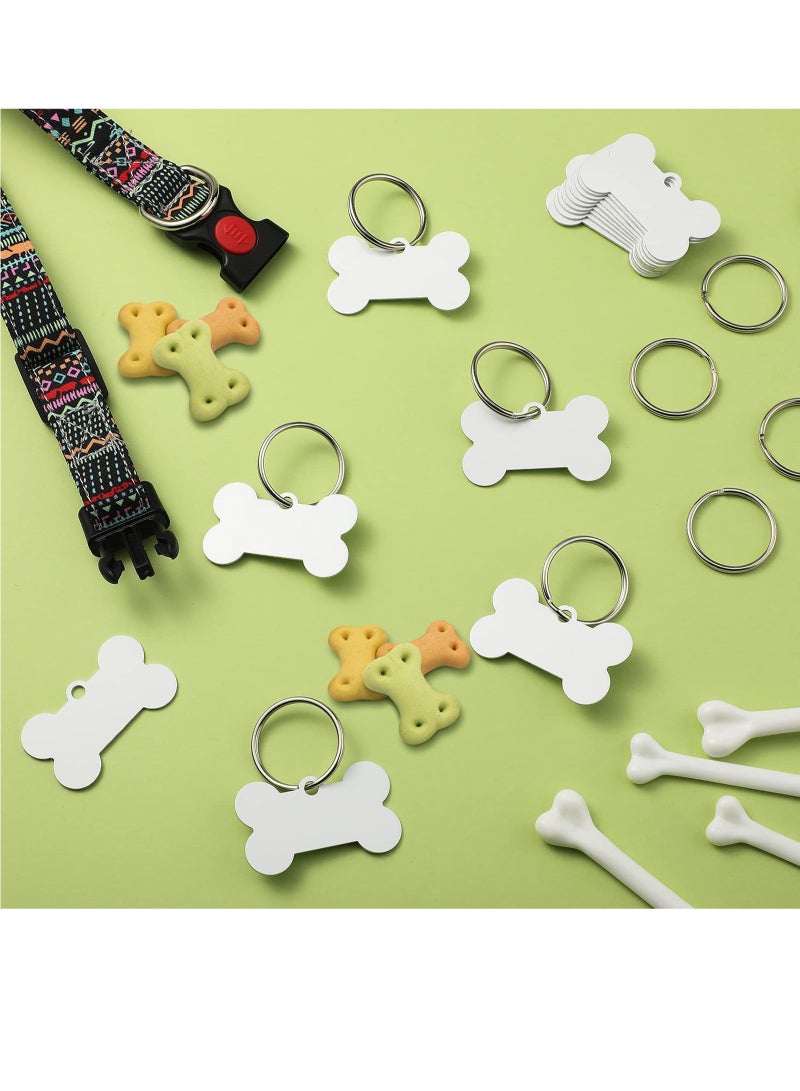 Excefore Sublimation Blank Dog Tags, Aluminum Dog ID Tags, Bone Shaped Pet Name Tags, Double Sided Dog Collar Tags with 20PCS Key Rings for Dogs and Cats - Image 5