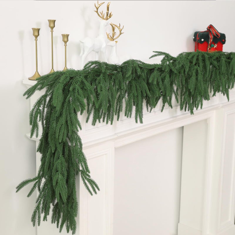 GIAUMA 9FT Norfolk Pine Garland Realistic Thick Deluxe Faux Christmas Greenery Garland Artificial Green Winter Pine Garlands for Mantle Staircase Table Indoor Outdoor Xmas Holiday Decoration - Image 2