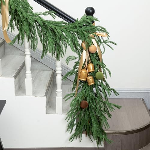 GIAUMA 9FT Norfolk Pine Garland Realistic Thick Deluxe Faux Christmas Greenery Garland Artificial Green Winter Pine Garlands for Mantle Staircase Table Indoor Outdoor Xmas Holiday Decoration - Image 3