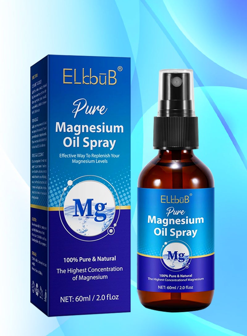 ELBBUB بخاخ زيت المغنيسيوم النقي 60 مل لتحسين النوم وترطيب البشرة والاسترخاء - بخاخات زيت المغنيسيوم الموضعية للقدمين - بخاخات المغنيسيوم الطبيعية - Image 1