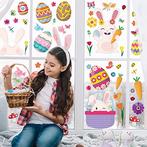 WALPLUS 150 Pcs Happy Bunnies Easter Glass Window Clings Wall Decals Stickers Egg Hunt Easter Decoration Party Wall Decals Ornaments Holiday Home Office Decor - Image 2