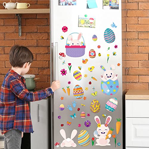 WALPLUS 150 Pcs Happy Bunnies Easter Glass Window Clings Wall Decals Stickers Egg Hunt Easter Decoration Party Wall Decals Ornaments Holiday Home Office Decor - Image 3