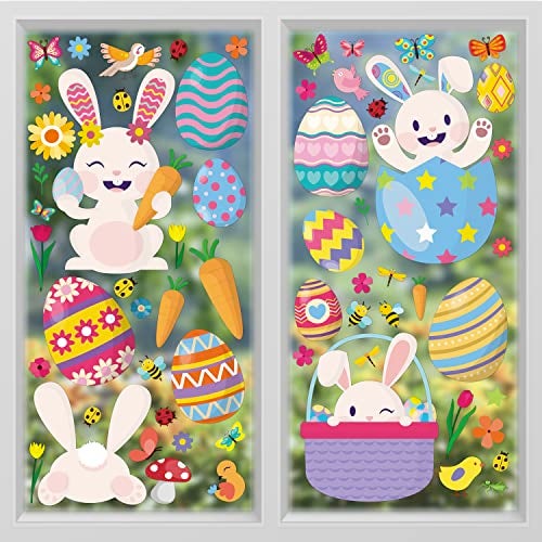 WALPLUS 150 Pcs Happy Bunnies Easter Glass Window Clings Wall Decals Stickers Egg Hunt Easter Decoration Party Wall Decals Ornaments Holiday Home Office Decor - Image 1