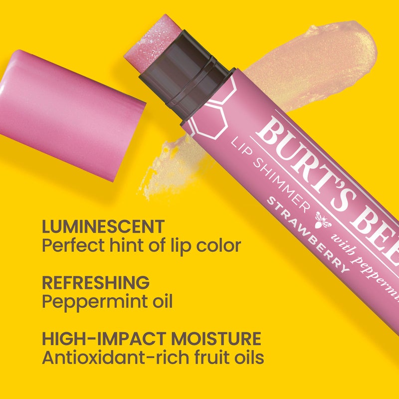 Burt's Bees 100% Natural Moisturizing Lip Shimmer, Strawberry - 1 Tube - Image 1
