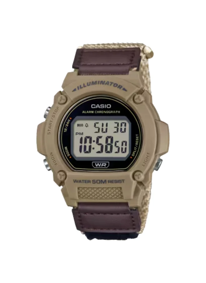 كاسيو Men's Digital Display Watch With Brown Cloth Strap - W-219HB-5AVDF