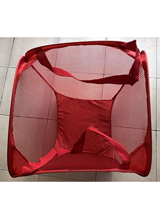 DurReus Portable Large Rectangle Laundry Basket with Carry Handles Big Heavy Duty Pop Up Nursery Clothes Hamper Folding Mesh Room Organizer Storage Red - Image 2