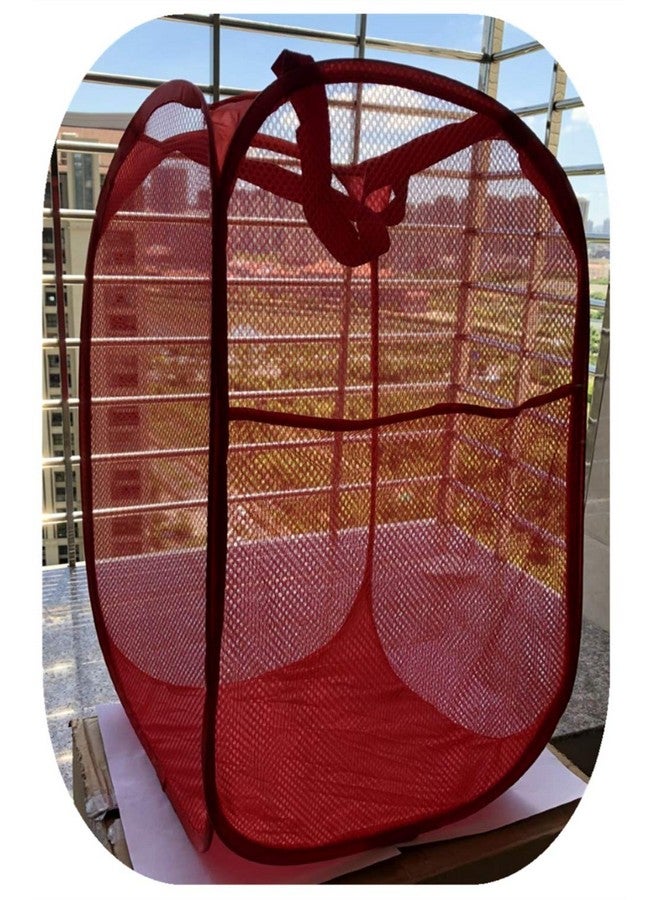 DurReus Portable Large Rectangle Laundry Basket with Carry Handles Big Heavy Duty Pop Up Nursery Clothes Hamper Folding Mesh Room Organizer Storage Red - Image 3
