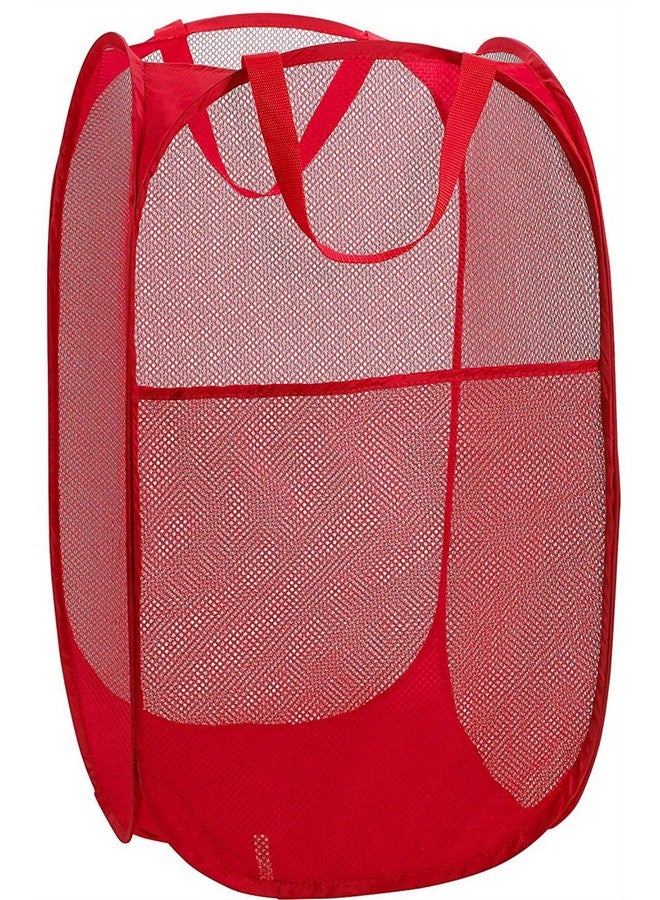 DurReus Portable Large Rectangle Laundry Basket with Carry Handles Big Heavy Duty Pop Up Nursery Clothes Hamper Folding Mesh Room Organizer Storage Red - Image 1