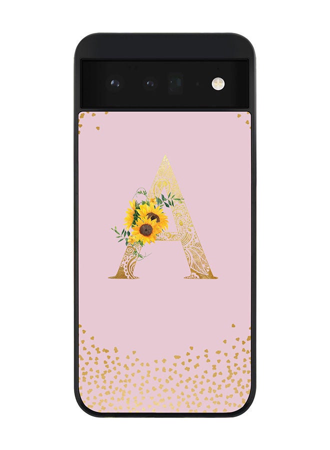 Stylizedd Rugged Black edge case for Google Pixel 6 5G Slim fit Soft Case Flexible Rubber Edges Anti Drop TPU Gel Thin Cover - Custom Monogram Initial Letter Floral Pattern Alphabet - A (Pink ) - Image 1