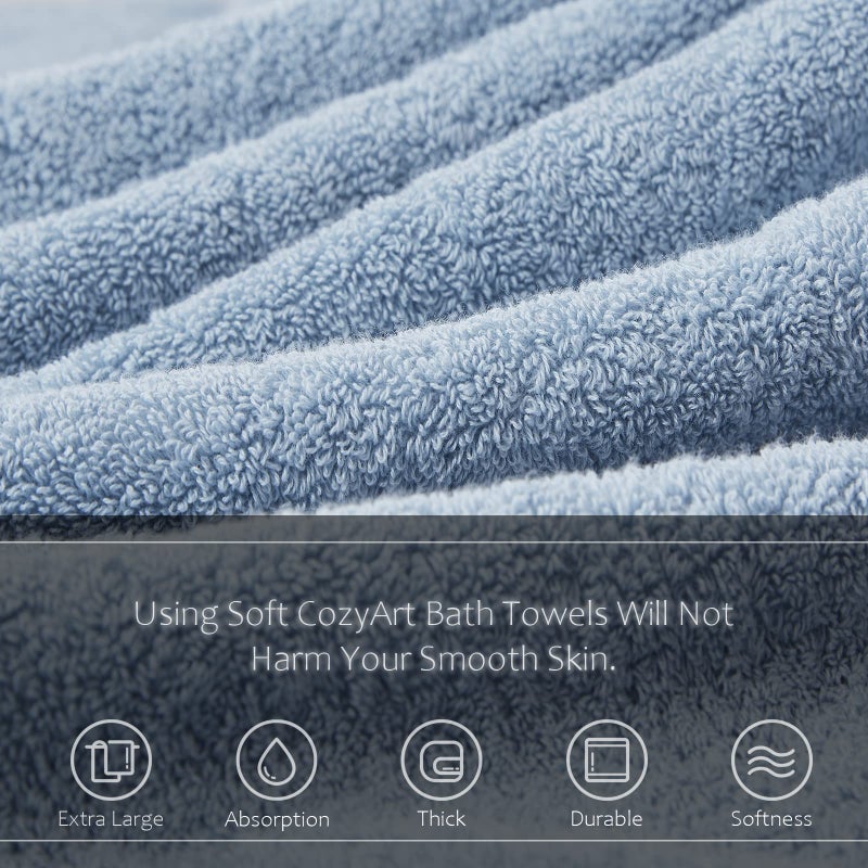 COZYART Light Blue Towel Sets for Bathroom 6Pcs, Turkish Cotton Bath Towel Set Soft Highly Absorbent and Durable 650 GSM Luxury Bathroom Sets with 2 Bath Towels, 2 Hand Towels, 2 Washclothes - Image 2