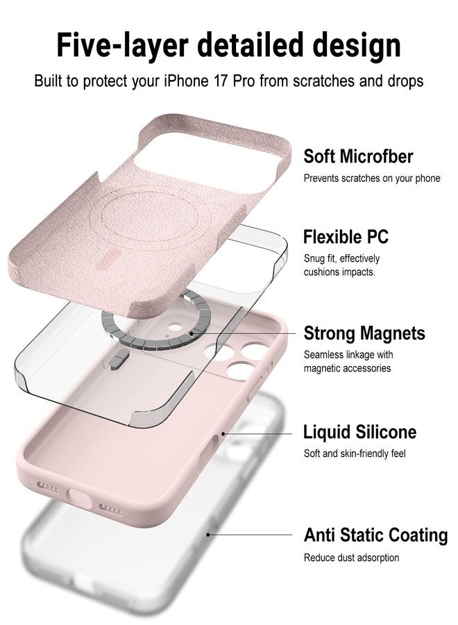 OTOFLY Magnetic for iPhone 17 Pro Case,Compatible with Magsafe,Classic Liquid Silicone Mobile Phone Case,Integrated Camera Control Button,Anti-Scratch Microfiber Lining, Chalk Pink - Image 4