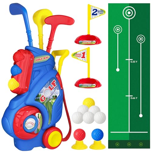 Jovizo Toddler Golf Set for Boys Girls 1 2 3 4 Years Old Kids Golf Clubs Set with Cart Putting Mat Outdoor Indoor Sports Toys Birthday Gift Blue - Image 1