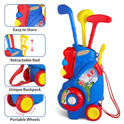 Jovizo Toddler Golf Set for Boys Girls 1 2 3 4 Years Old Kids Golf Clubs Set with Cart Putting Mat Outdoor Indoor Sports Toys Birthday Gift Blue - Image 5