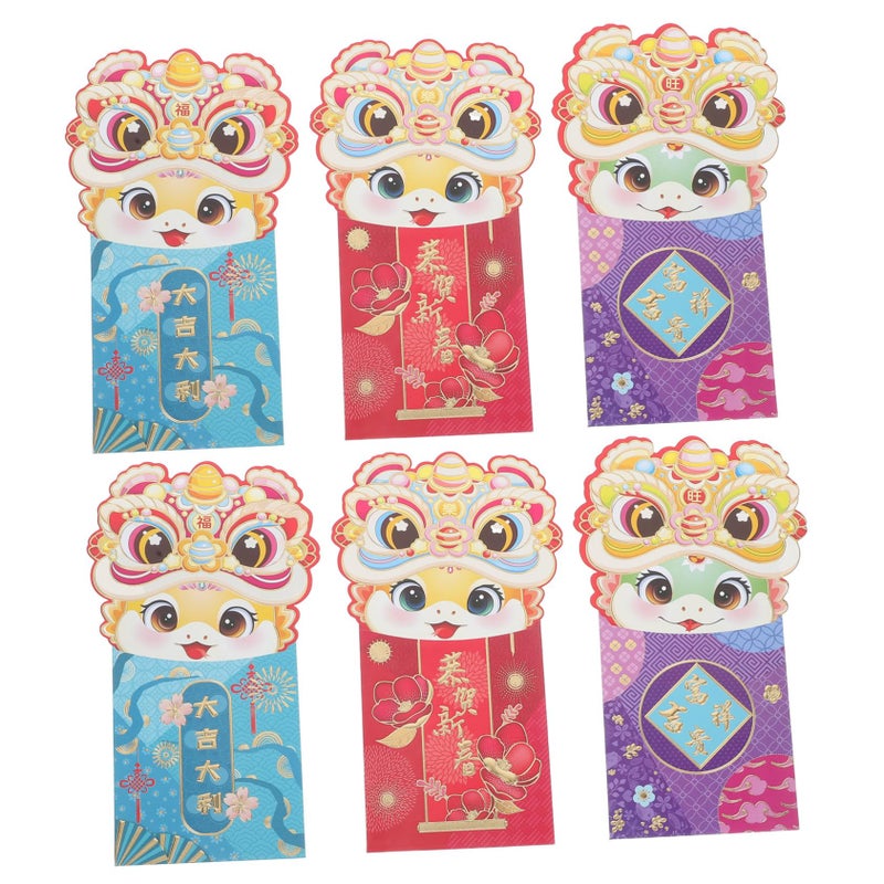 6pcs Snake Theme Red Envelopes For Chinese New Year Lucky Money Packets Ample Space Cash - Image 2