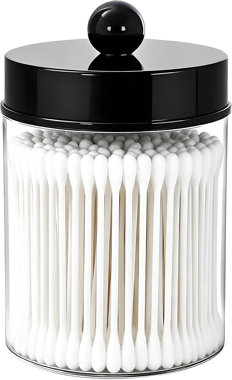 AXX Qtip Dispenser Apothecary Jars Bathroom - Qtip Holder Storage Canister Clear Plastic Jar for Cotton Swab,Q-Tips,Cotton Rounds (F#Black 1Pcs) - Image 1