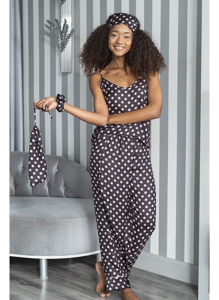 For You Moda Satin 7-Piece Gold Pointed Pajama Set S26781 - Black  - Image 2