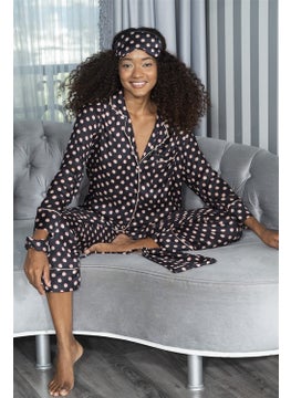 For You Moda Satin 7-Piece Gold Pointed Pajama Set S26781 - Black  - Image 4