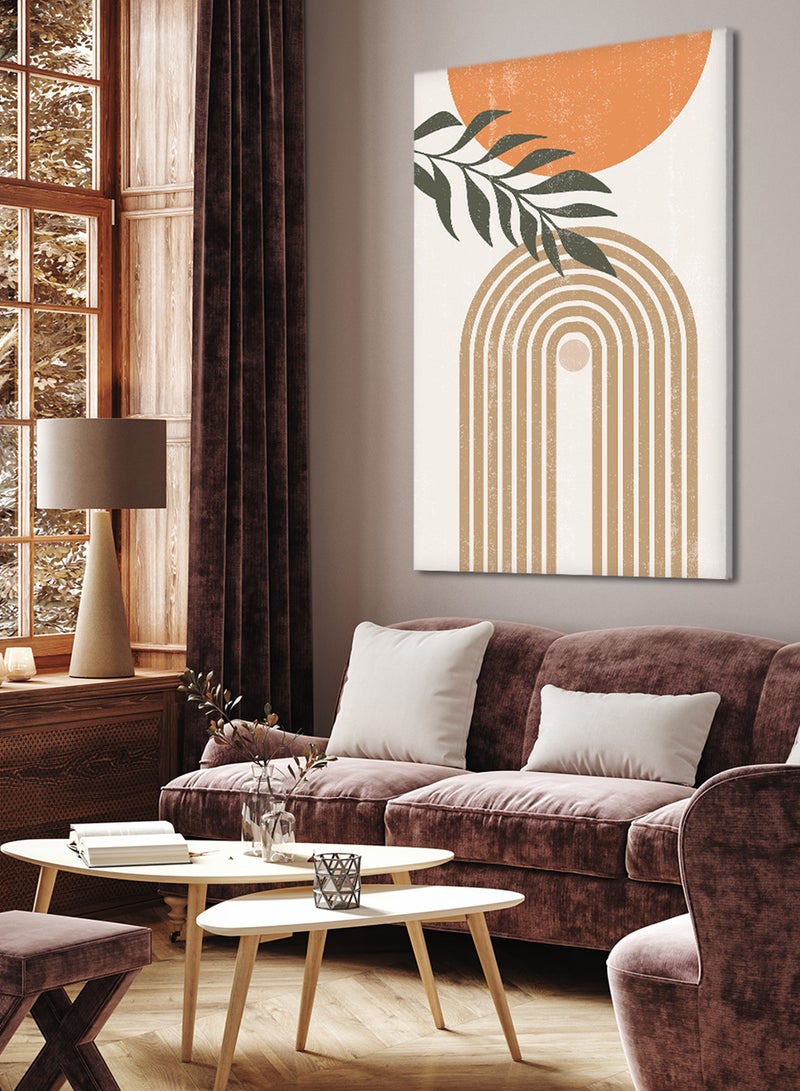 لوحة كانفاس على إطار خشبي بتصميم فن تجريدي للقمر والأوراق النباتية - Image 2