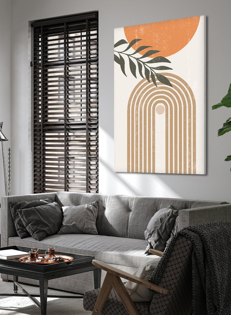 لوحة كانفاس على إطار خشبي بتصميم فن تجريدي للقمر والأوراق النباتية - Image 3