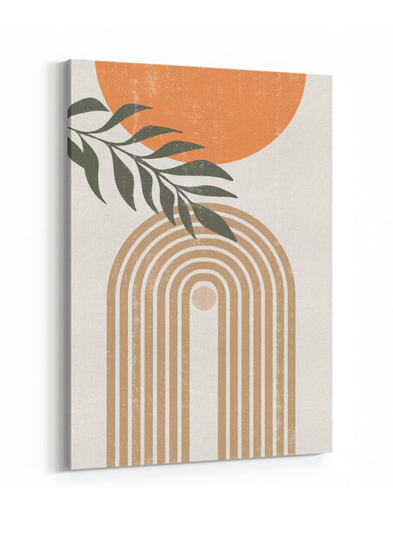 لوحة كانفاس على إطار خشبي بتصميم فن تجريدي للقمر والأوراق النباتية - Image 4