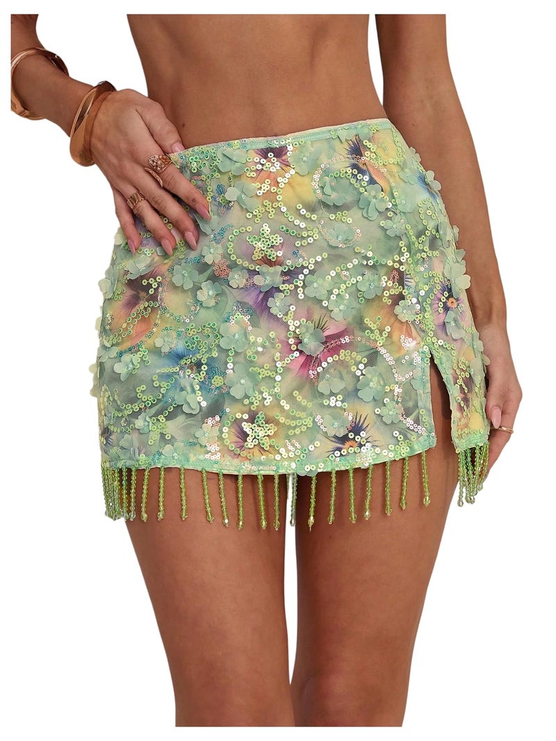 MakeMeChic Women's Sequin Mini Skirt Y2K Sparkly Micro Pencil Skirt Mint Green X-Small - Image 1