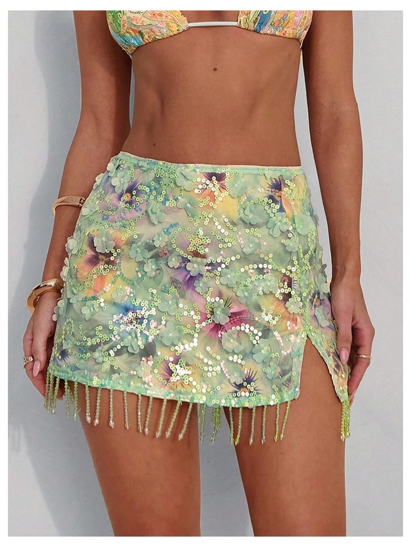 MakeMeChic Women's Sequin Mini Skirt Y2K Sparkly Micro Pencil Skirt Mint Green X-Small - Image 5