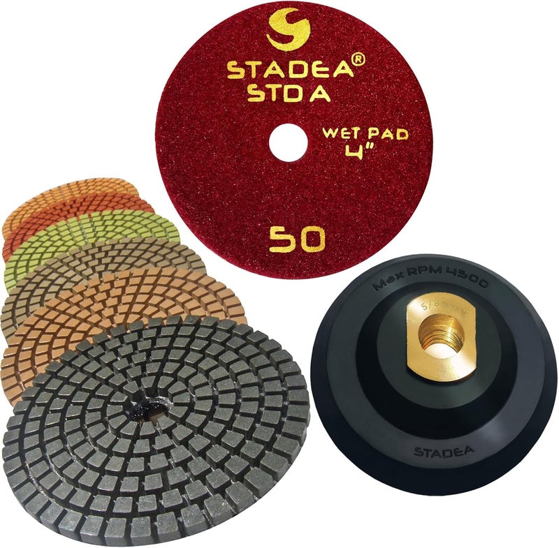 STADEA Premium Grade Wet 4 Diamond Polishing Pads Set  Rubber Backer For GRANITE MARBLE STONE - Image 1