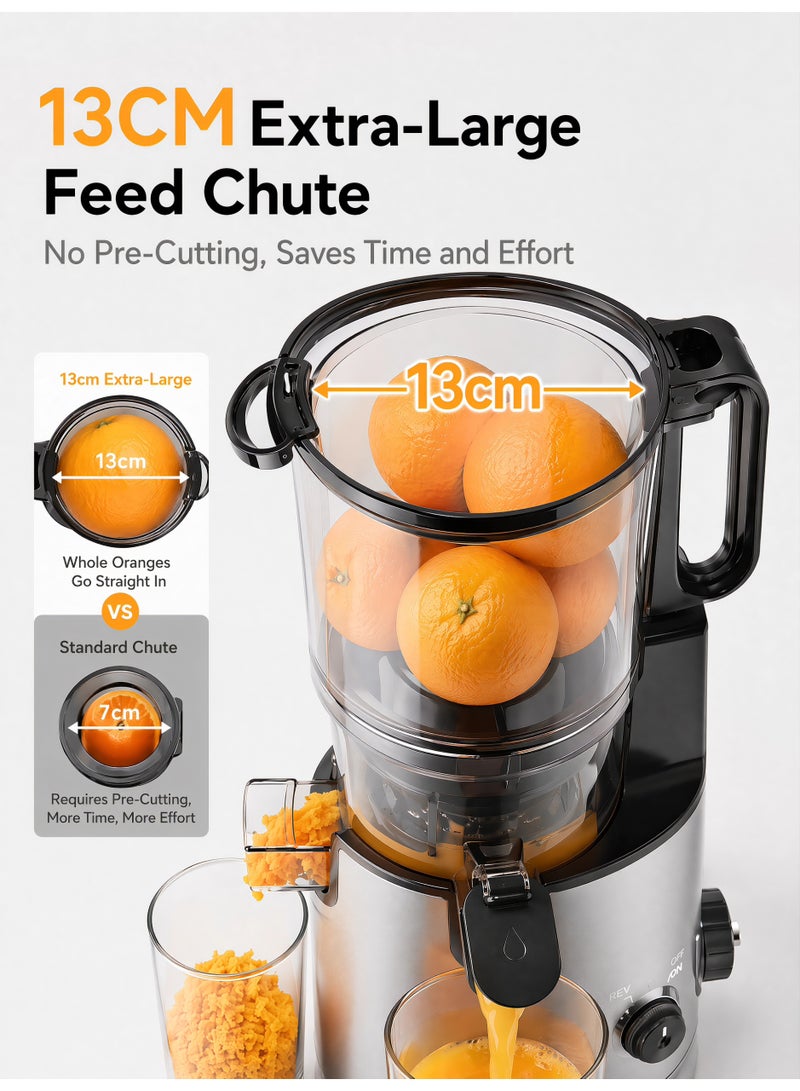 Icyglee Slow Masticating Juicer Extractor 99.6% High Juice Yield Pulp-free, Slow Juicer for Fruit and Vegetables, Fruit Juicer with 13cm Wide Feed Chute, 150W  Cold Press Juicer  BPA Free - Image 2