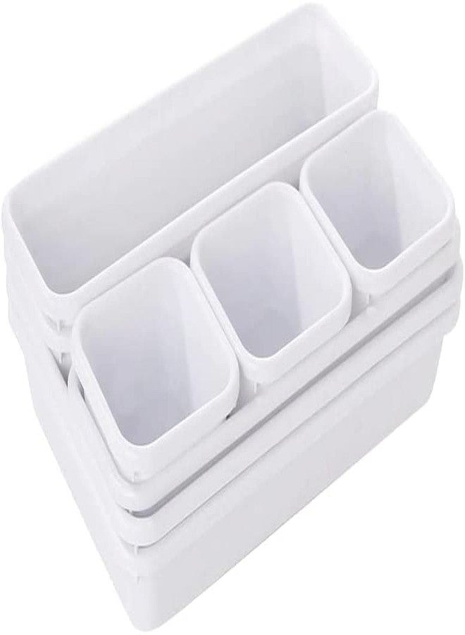 Divinext Interlocking Drawer Organizer Storage Rack Cutlery & Desk Storage for Household, Kitchen & Office (White, Set of 08) - Image 3