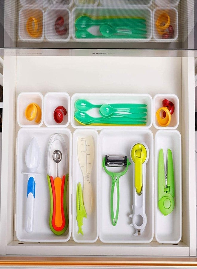 Divinext Interlocking Drawer Organizer Storage Rack Cutlery & Desk Storage for Household, Kitchen & Office (White, Set of 08) - Image 4