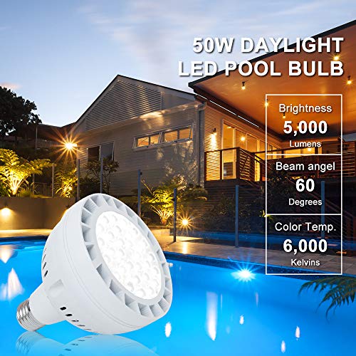 ALLISABLE 50W LED Pool Light for Inground Swimming Pool, 120V 5000LM Daylight Swimming Pool LED Light Bulb Replacement for 300-800W Traditional Bulb, Fit in for Pentair and Hayward Pool Light Fixtures - Image 3