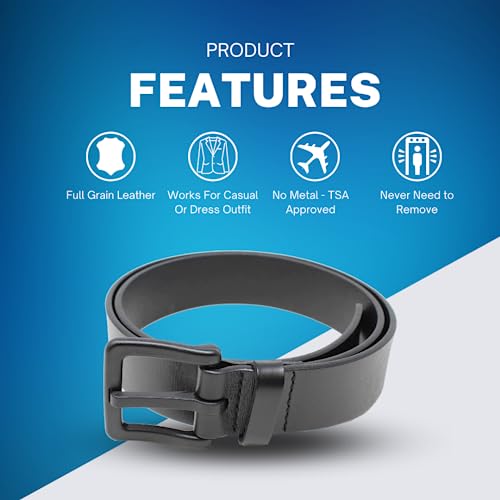 BC Belts Metal Free Full Grain Leather Belt - Hypoallergenic No Nickel and TSA Approved (Black-XXL) - Image 2