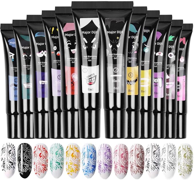 DouborQ Nail Stamping Polish Gel 8ML Nail Art UV Gel Polish For Nail Stamper Plate 12 Colors 12 ColorsSet - Image 1
