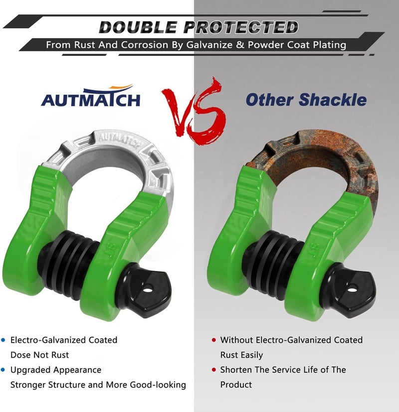 AUTMATCH D Ring Shackles 3/4" Mega Shackle (2 Pack) 68,000Ibs Break Strength - Heavy Duty Clevis Shackles with 7/8" Screw Pin and Isolator Washer for Tow Strap Winch Off Road Vehicle Recovery, Green - Image 5