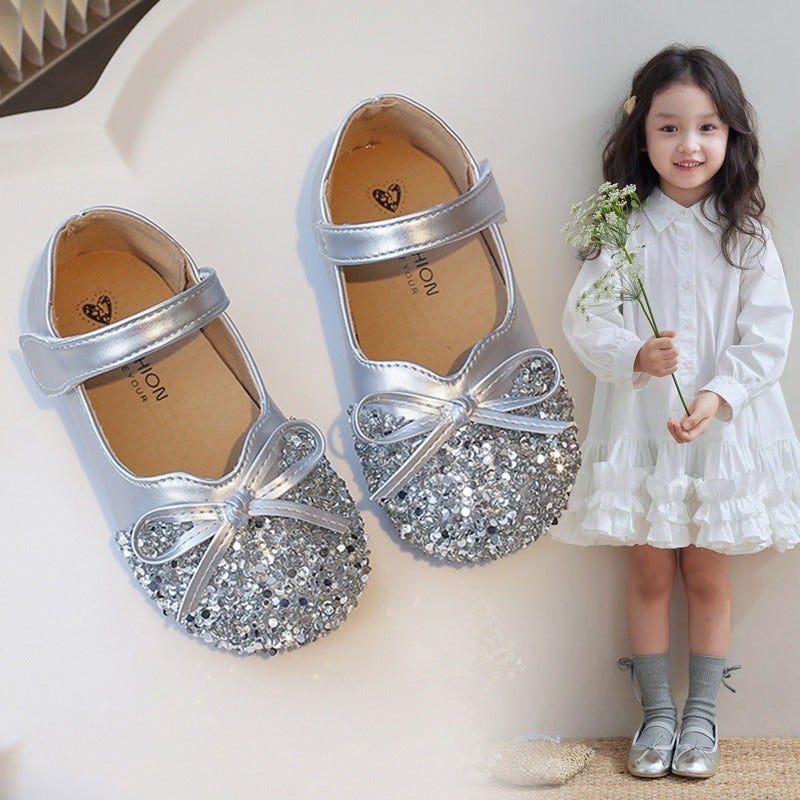Girls'' Leather Shoes Crystal Princess Shoes 2025 Spring and Autumn New Little Girls Soft Sole Campus Performance Shoes - Image 1